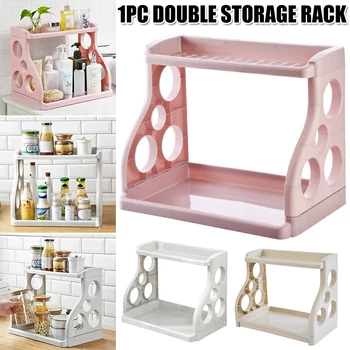

2-Tier Desktop Storage Shelf Plastic Seasoning Cosmetic Storage Rack Countertop Shelf for Kitchen Bedroom XH8Z