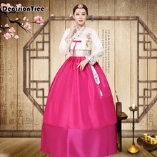 Женское Короткое платье ханбок, женское корейское платье, этнические костюмы, вышитые корейские традиционные платья для танцев, косплей