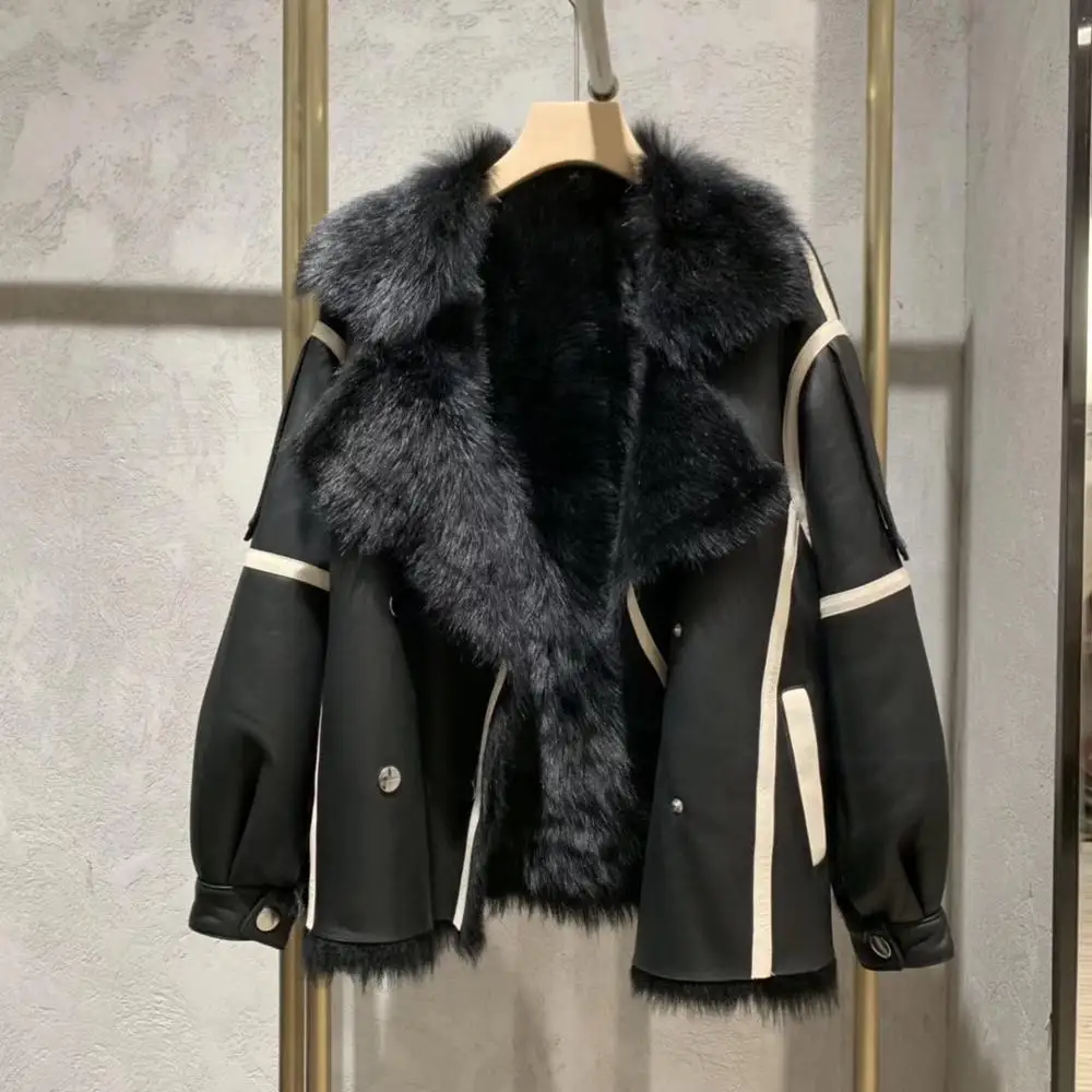 

Real leather jacket winter women genuine natural merino sheep fur coat plus size womens tops and blouses