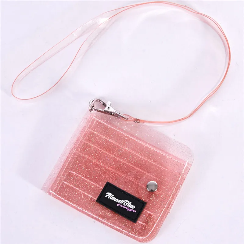 3 цвета прозрачный ID держатель для карт ПВХ складной короткий кошелек для женщин Мода девушка блеск визиток шнурок Чехол - Цвет: 5