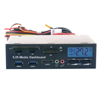 

PC Media Front Panel CPU LCD Display Dashboard 5.25inch USB 3.0 Hub Multi in 1 Card Reader ESATA Audio Port Fan Speed Controller