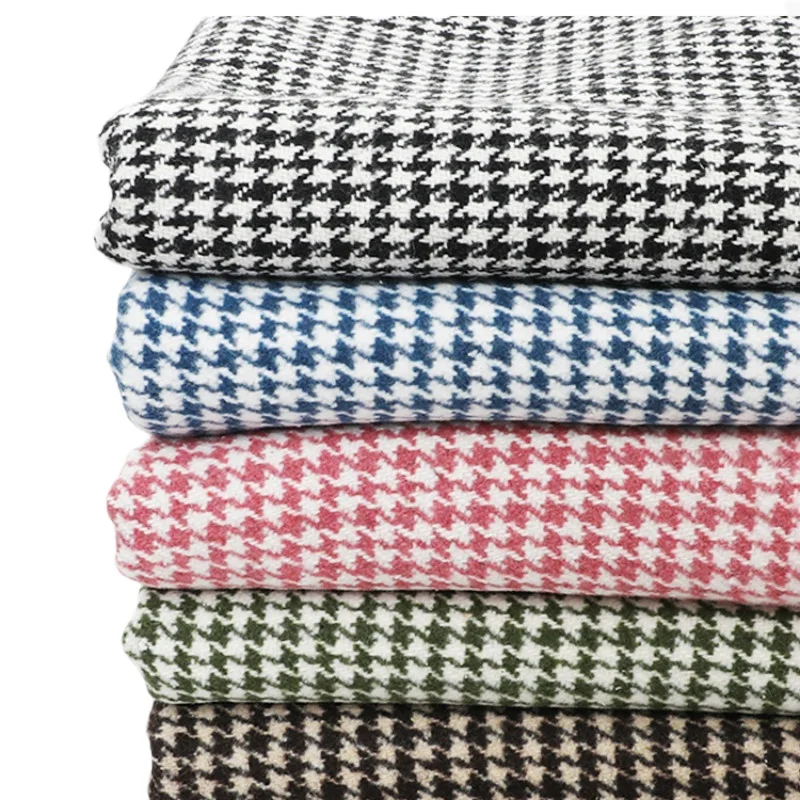 Width 150cm Tweed Wool Polyester Blend Tartan Plaid Houndstooth Fabric England Woolen Clothing Material For Coat Vest Cloth