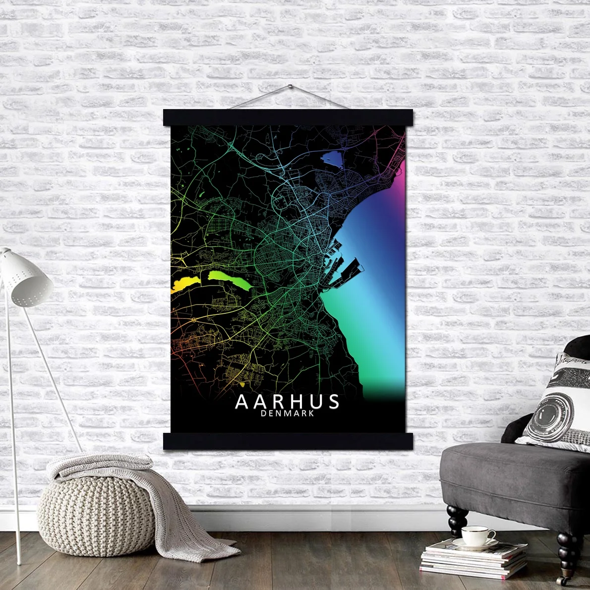 Aarhus Denmark City map Canvas Prints Artwork Pantings Poster Wall Art With Magnetic Frame Hangers Hanging Kit | Дом и сад