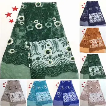 

Royal Blue New Arrival Sequins Lace Fabrics African Nigerian Tulle Mesh Lace Fabric for Wedding green Lace Fabrics with Sequins