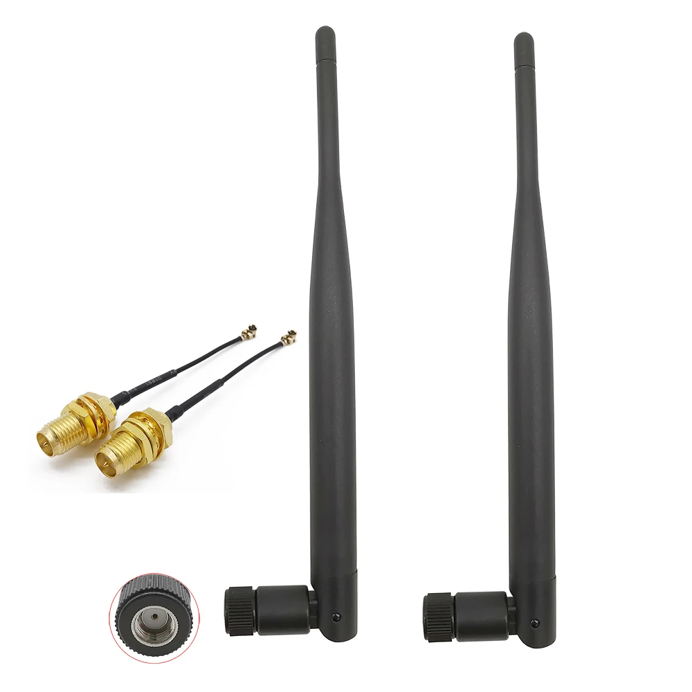 

ALLISHOP 2Pcs 2.4 GHz 5dBi Antenna wifi RP-SMA Male+RP SMA female to ufl./ IPX 1.13 Pigtail Cable For PCI cctv Wireless Router