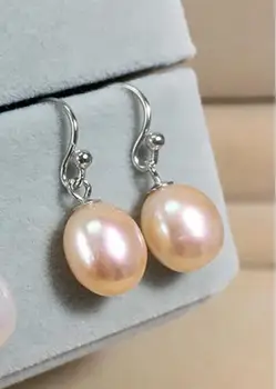 

hugea pair 12-13 south sea gold pink pearl dangle earring silver