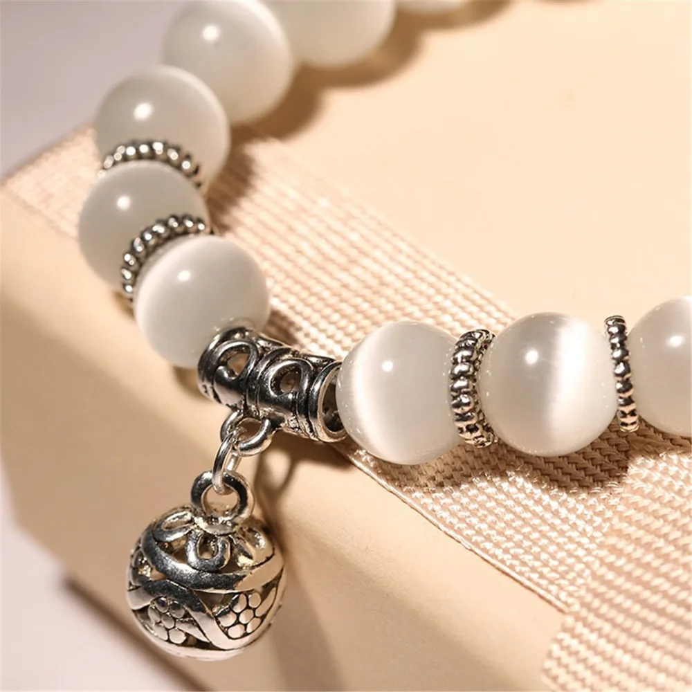Natural opal beads bracelets crystal fashion women bracelet vintage stainless steel braceletes for women