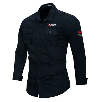 

WBDDT Military Shirt Men Bomber Jacket Long Sleeve Mens Shirts Casual 100% Cotton Dress Shirt Male Cargo Work Shirts Slim Fit