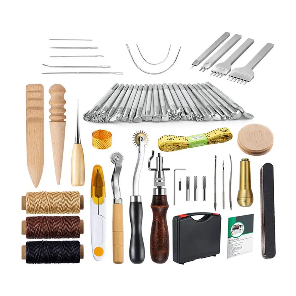 

24/25/28/59PCS Leather Craft Tools Kit Hand DIY Sewing Stitching Punch Carving Work Saddle Leathercraft for Leather Working