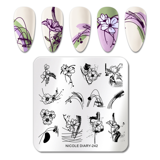 DIARY Line Flower Nail Stamping Plates Chinese Style Letter Pattern Nail Art Stamp Templates Face Leaf Printing Stencil