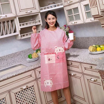 

Cartoon Bear Long Sleeve Housekeeping Cleaning Overalls Adult Cute Fashion Kitchen Oil-Proof Smock Home Cleaning Apron