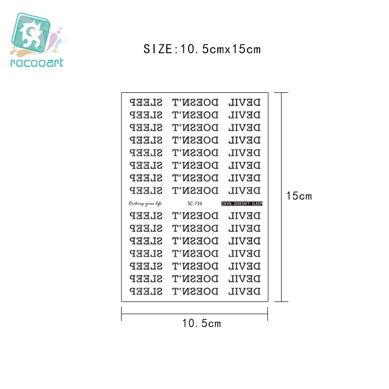 Rocooart Водонепроницаемая временная татуировка наклейка черный дьявол не спит английские буквы флэш-тату поддельные татуировки на шею для мужчин