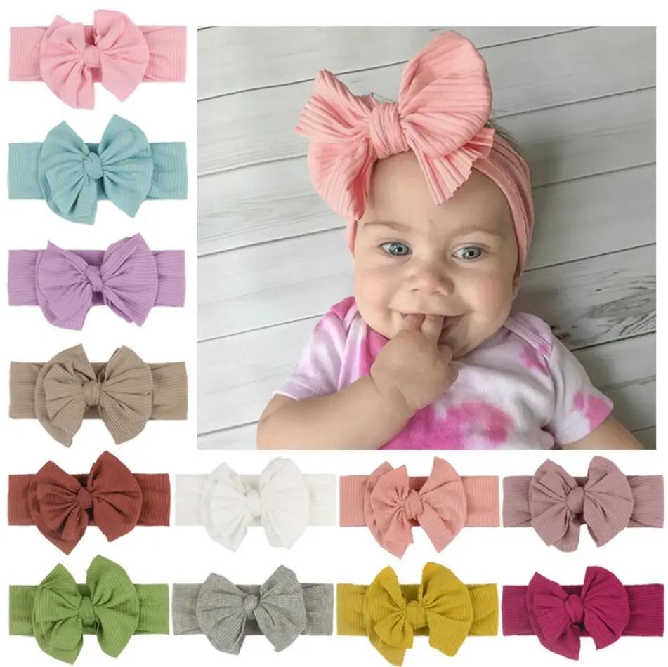 12Pcs/lot,Wholesale Baby hair Bow Headband Elastic Hair Bands For Solid