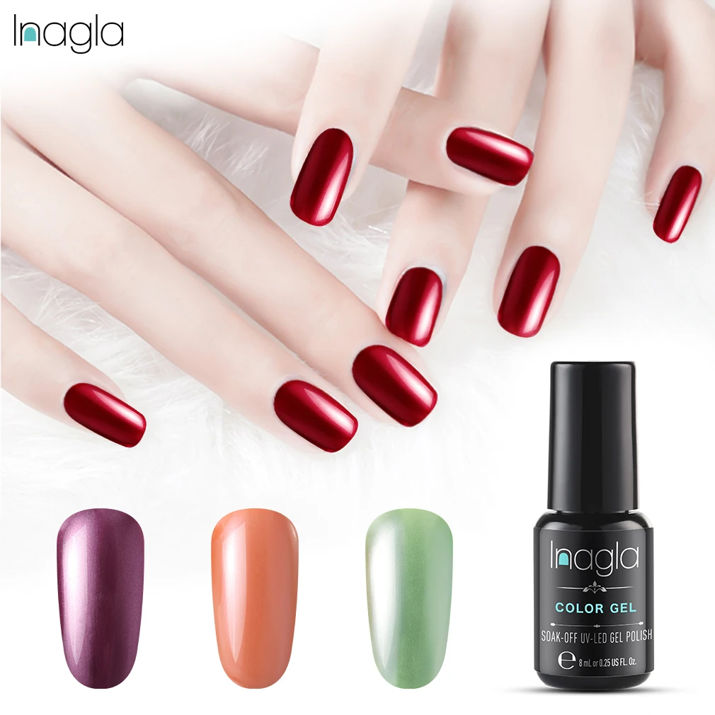 

Inagla Nail Art 8ML Metallic Color Nail Gel Polish Soak Off UV LED Nail Polish Lacquer Gel Varnish Metallic Top Base Coat