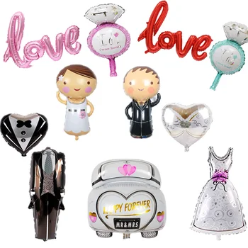 

High quality Wedding Party Decorations Groom Bride Love Balloons Valentine's Day Diamond Ring "Mr Mrs"Love Aluminum film Balloon