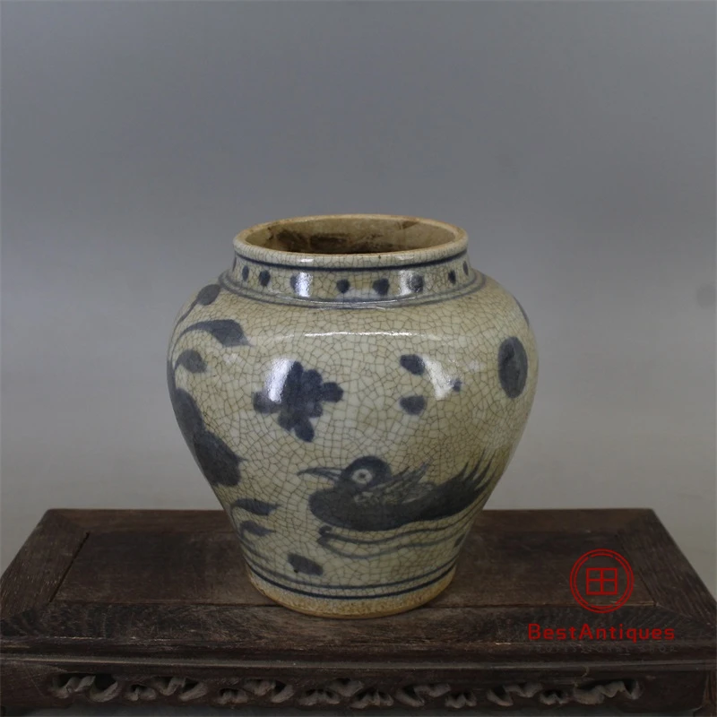 

Ming Mandarin Duck Lotus Pattern Blue and White Pot Antique Vase Decoration Porcelain Collection Home Decor Retro Home Ornaments