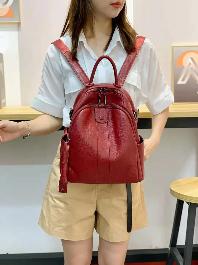 2022 NEW Fashion Soft 100% Genuine Cow Leather Women's Backpacks Lady Top Layer Cowhide Large Capacity School Book Backpack Bag