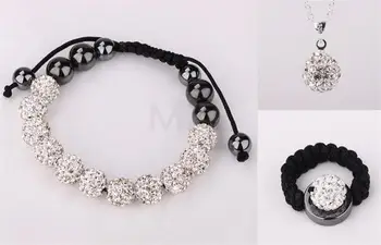 

New Jewelry Free Shipping 10mm White 5Pcs/Lot Micro Pave Disco Ball crystal Set Bracelets+Ring+Necklace For Women GF jt45d