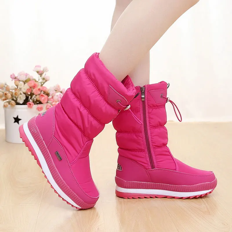 Женские зимние ботинки; однотонная обувь на платформе; женские зимние ботинки; водонепроницаемые Нескользящие ботинки из толстого плюша; женская зимняя обувь; botas mujer - Цвет: pink
