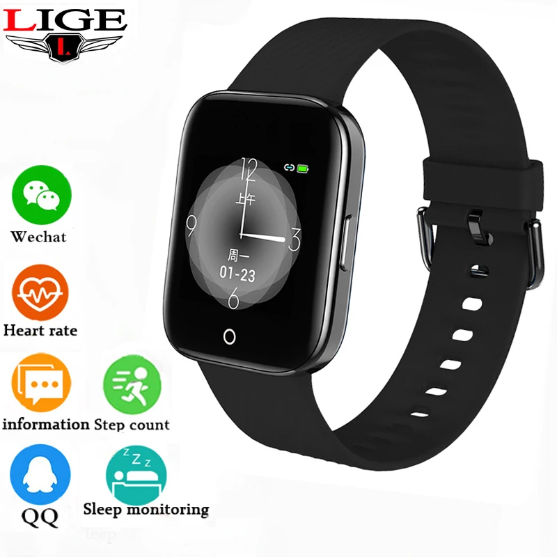 

LIGE New 1.3 TFT Color screen men smart watch waterproof sport for iPhone Heart rate blood pressure smartwatch for man women+box