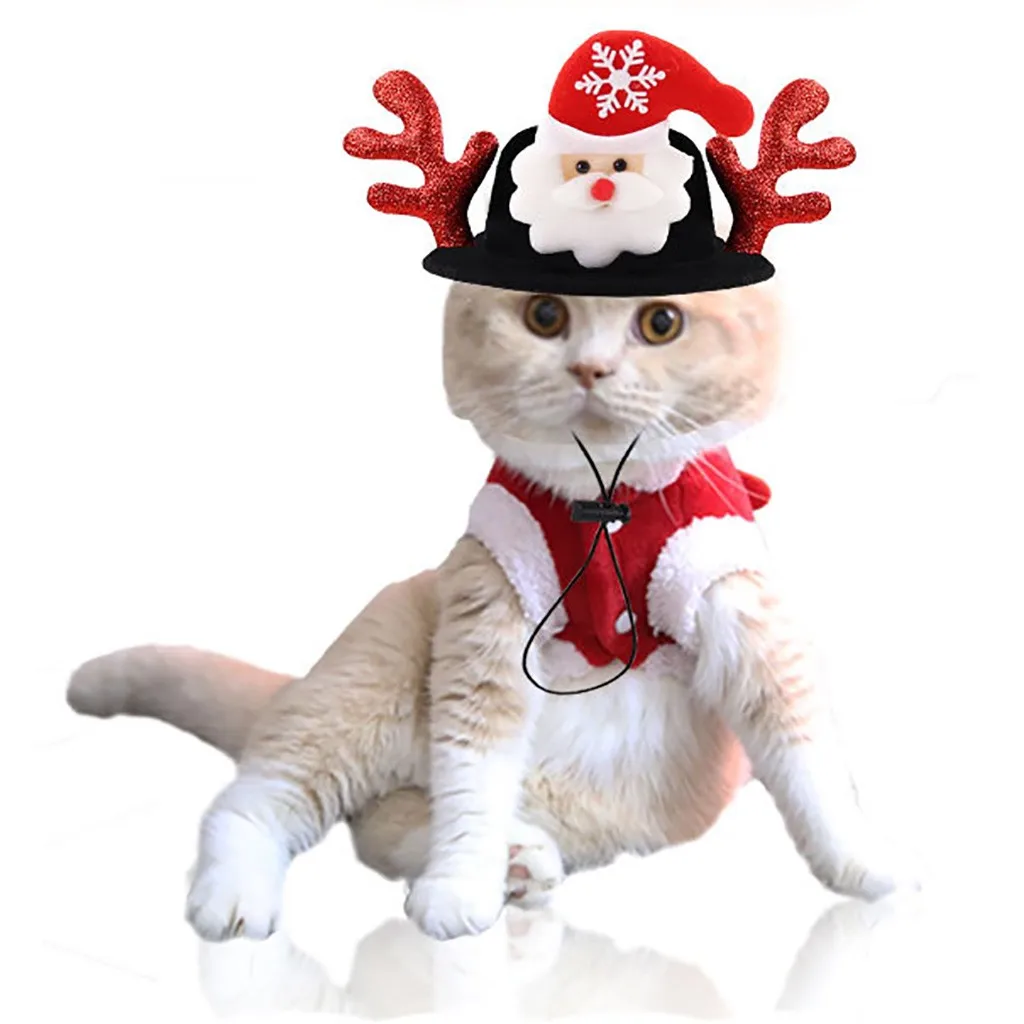 Костюм для кошки, собаки, Рождественская шляпа оленьи рога, накидка на Хэллоуин, маскировка, одежда для кошек, маленьких собак, новогодний костюм, забавные аксессуары для домашних животных