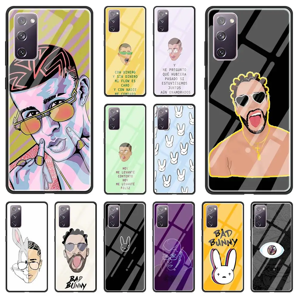 Caso de teléfono para Samsung Galaxy Nota 20 Ultra 10 Lite S20 FE S9 S10 S8 Plus de vidrio templado Funda cubierta Yo Perreo Sola conejito malo