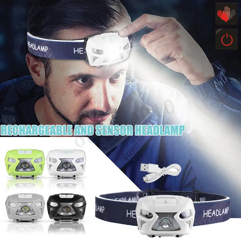 

LED Headlamp Super Bright Waterproof Head Sensor Torch/Headlight LED USB Rechargeable Headlamp Fishing Headlights Flashlight