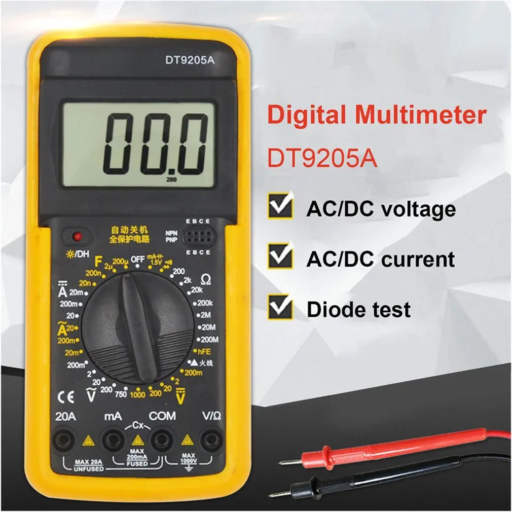 DT9205A Ручной цифровой мультиметр 1999 отсчетов AC/DC напряжение тока сопротивление фарадметр диод для тестирования тест er