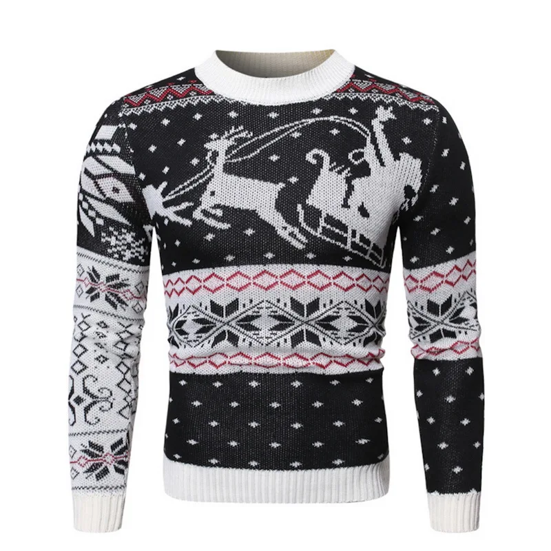 Рождественский зимний шерстяной свитер для мужчин с принтом, модные мужские пуловеры в горошек, осенняя новинка, повседневные тонкие Топы с длинным рукавом и рисунком оленя