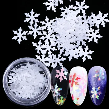 

1 Box White Snowflakes Nail Sequins Glitter Christmas Nail Art Decorations Spangles Paillettes Slices Designs Manicure TRDX01-06