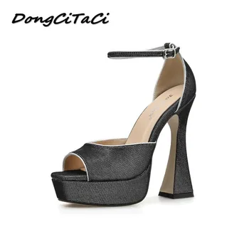 

DongCiTaCi 2020 Women Platforms High Heels Sandals Pumps Shoes Woman Ankle Strap Fashion Sexy Lady Peep Toes Shoes 35-41