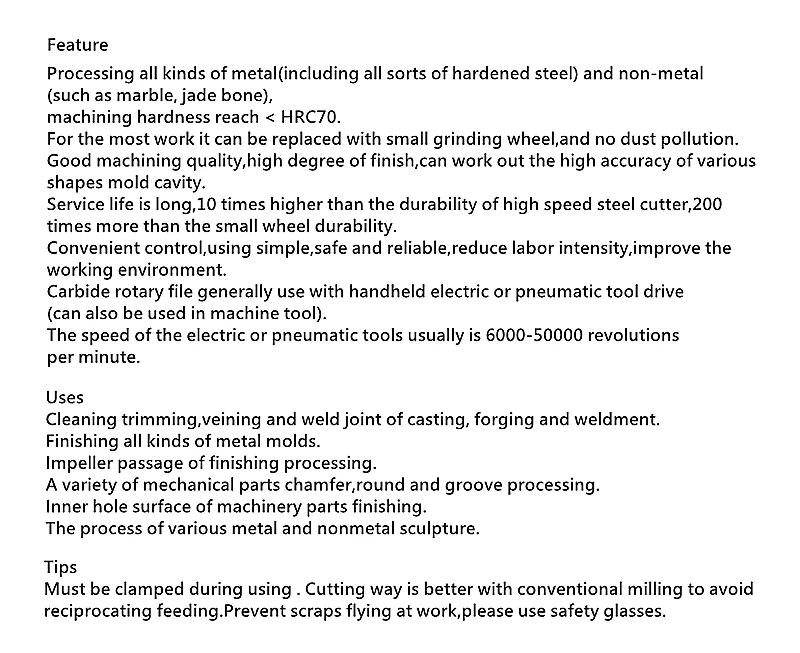 Description Picture 4 of item1pc Tungsten Carbide Rotary File Tool Point Burr C Ball Nose 6mm 1/4 Shank Die Grinder Abrasive Tools Drill Milling Carving Bit