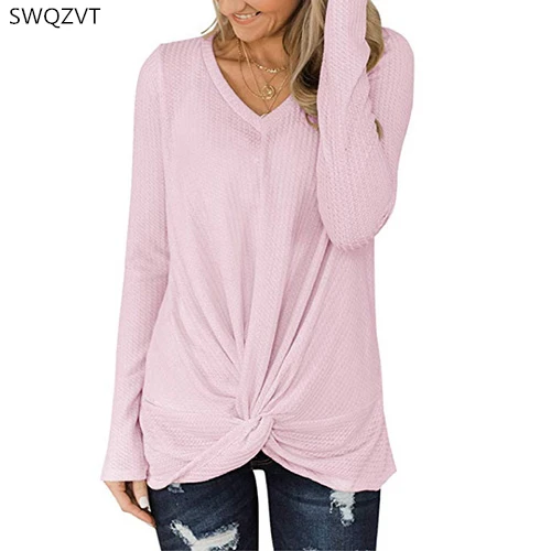 Новинка, женская футболка, Осень-зима, длинный рукав, крученая футболка, топ для девушек,, модная женская одежда, уличная одежда, camiseta mujer - Цвет: pink