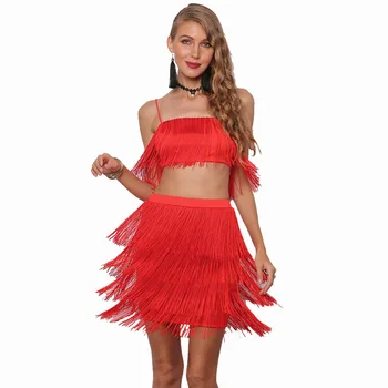 

Latin Dance Tassel Two-piece Skirt Women Party Dress Nightclub Dance Wear