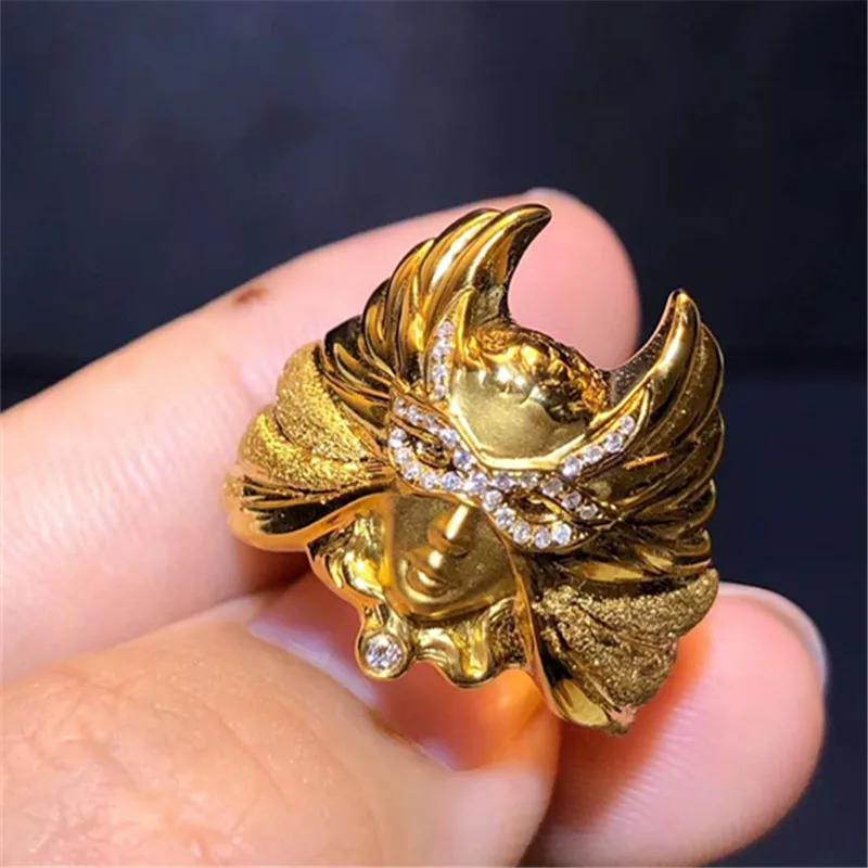

Luxury Women's Gold Stainless Steel Ring Crystal Zircon Ring Goddess Ring Mask Ring Cocktail Party Ring Jewelry Valentine's Gift