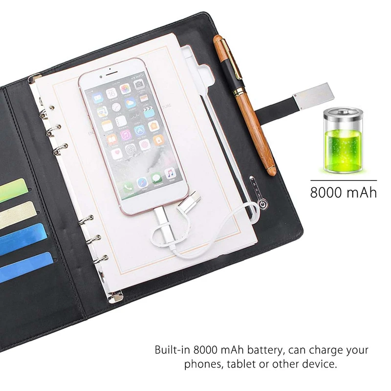 Qi Беспроводная зарядка записная книжка power Bank notebook многофункциональная 8000MAh power Bank Переплетчик дневник на спирали книга+ USB флэш-диск