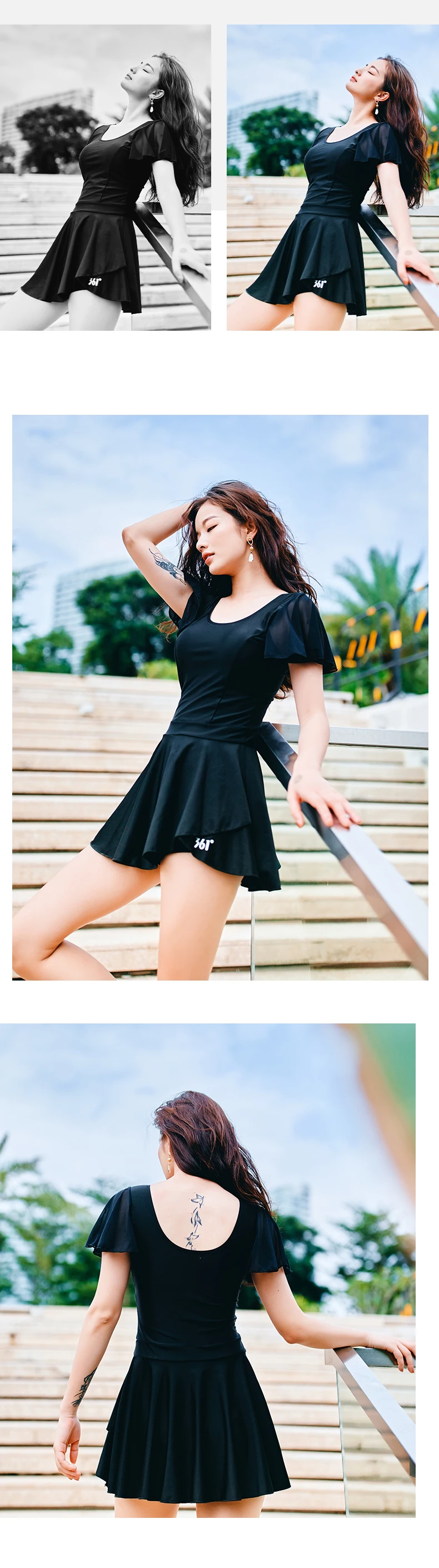 361 Swim Skirt Women Black One Piece Ruffles Swimsuit For Women Girls Elegant Black Swimwear Swim Dress Summer Wear