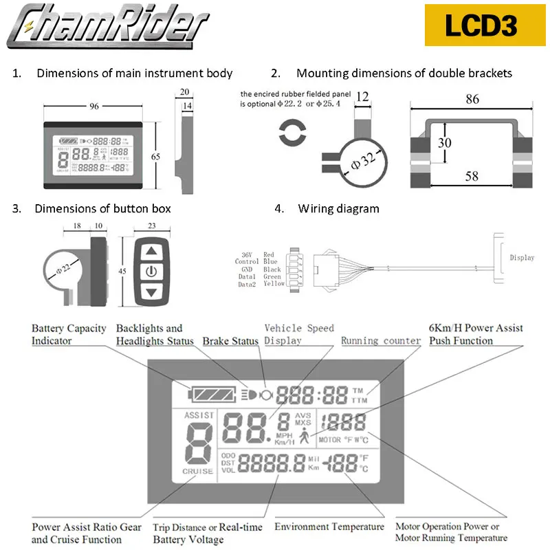 Electric Bike Display Electric Bicycle Display KT LCD Meter LCD3 LCD8HU LCD5 For KT Intelligent Controller 24V 36V 48V Ebike Panel Julet Waterproof