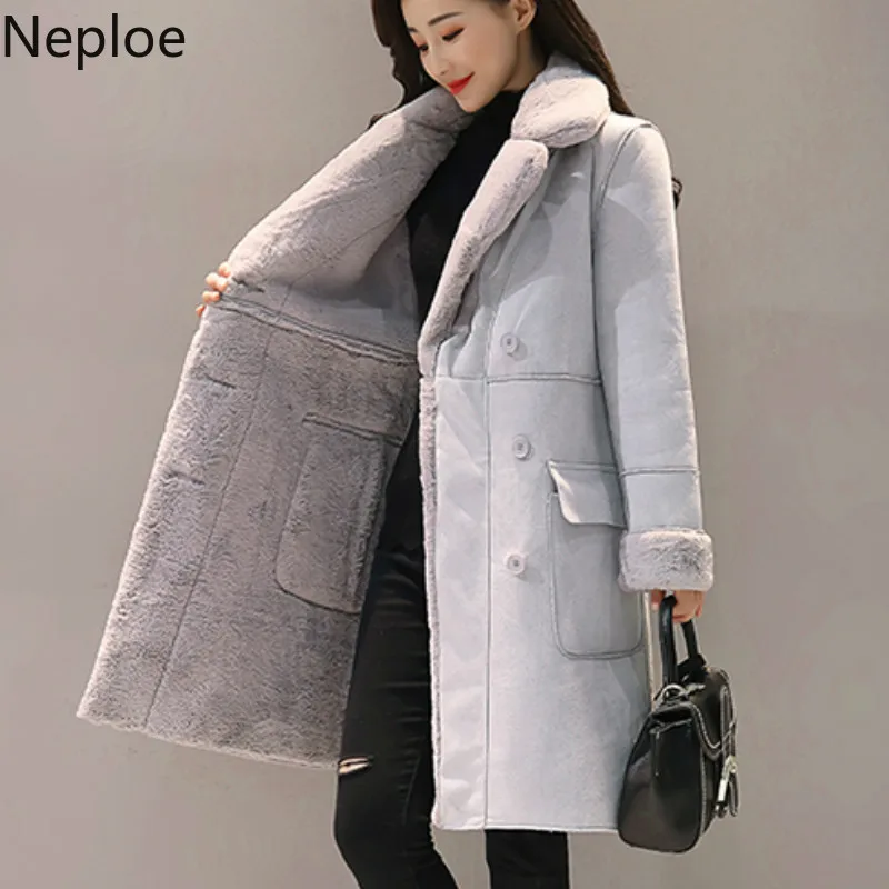 Neploe/ корейский Толстый средней длины, ropa mujer, приталенный Тренч из овечьей кожи с отворотом, красивая куртка для студентов, зима 46308