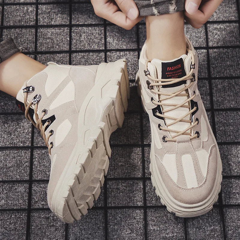 Теплые рабочие ботинки зимние мужские кроссовки ультра Zapatillas Deportivas Hombre дышащая повседневная обувь Sapato Masculino - Цвет: Beige