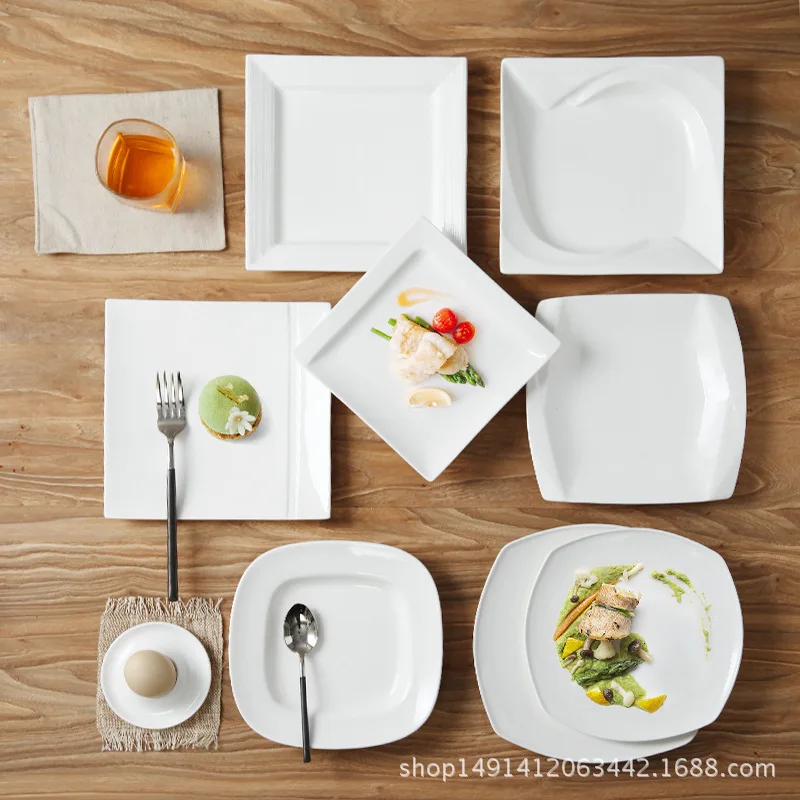 Western Food Plates Ceramic Steak Plate Square European Style Plate Dish Creative Pure White Western Food Disc Nordic