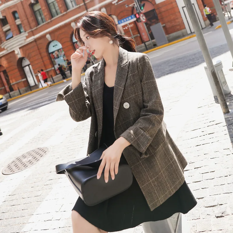 

Spring And Autumn Retro Plaid Small Suit Coat Women's 2019 New Style Korean-style Fashion Loose Suit Woolen Overcoat Fashion