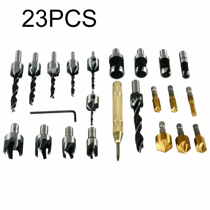 

Woodworking Steel 23pcs Chamfer Drill Bits Countersink Workshop Power Tools Set