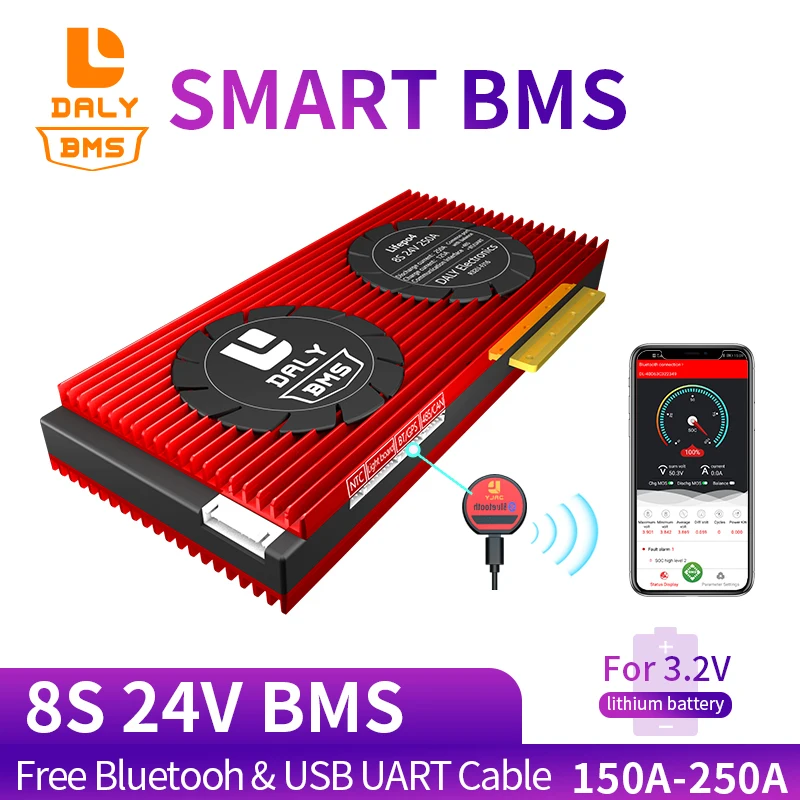 lithium ion battery pack Smart BMS 8S 24V 150A 200A 250A s USB device Bluetooth Free afbeelding