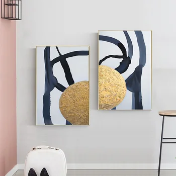 

Modern Abstract Blue Gold Painting Canvas Poster Art Wall Picture for Living Room Unframed