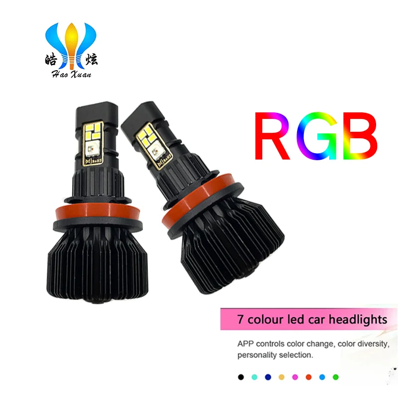 Приложение Bluetooth управление RGB Автомобильный светодиодный светильник сменный цветной светильник H16 5202 H8 H11 9005 9006 автомобильная лампа светодиодный H7 лампы