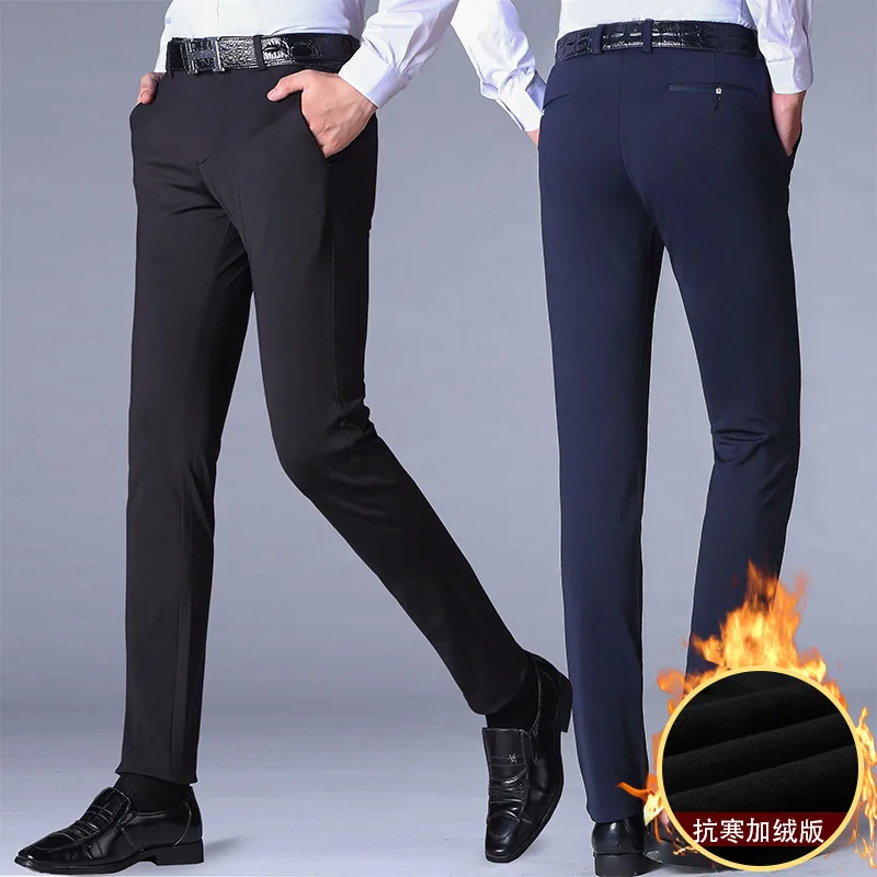 Men Casual Pants Slim winter Straight pants Plus velvet Thicken Sanding Casual Pants Men NK0031