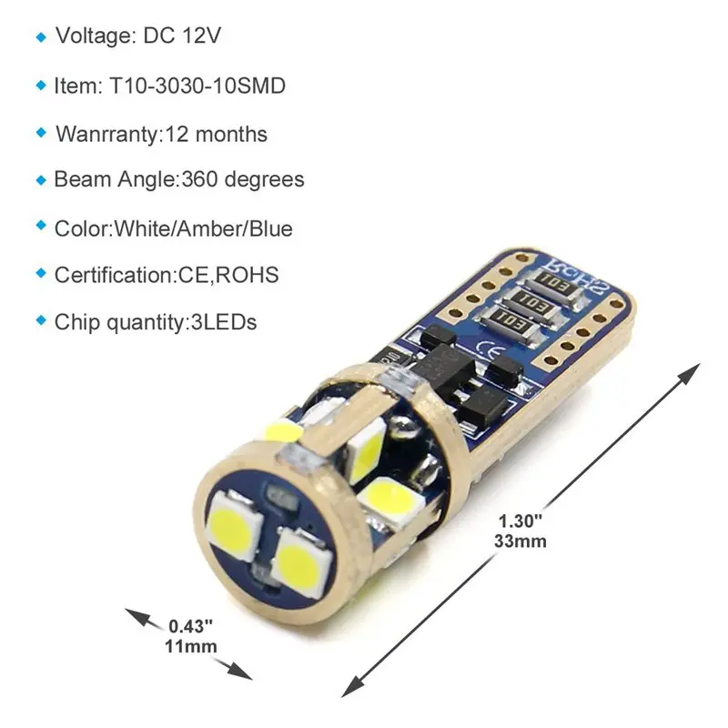 Комплект из 2 предметов высокого Мощность 5 Вт 3030-Smd T10 912 T15 W5W светодиодных ламп для резервные фары заднего хода автомобиля