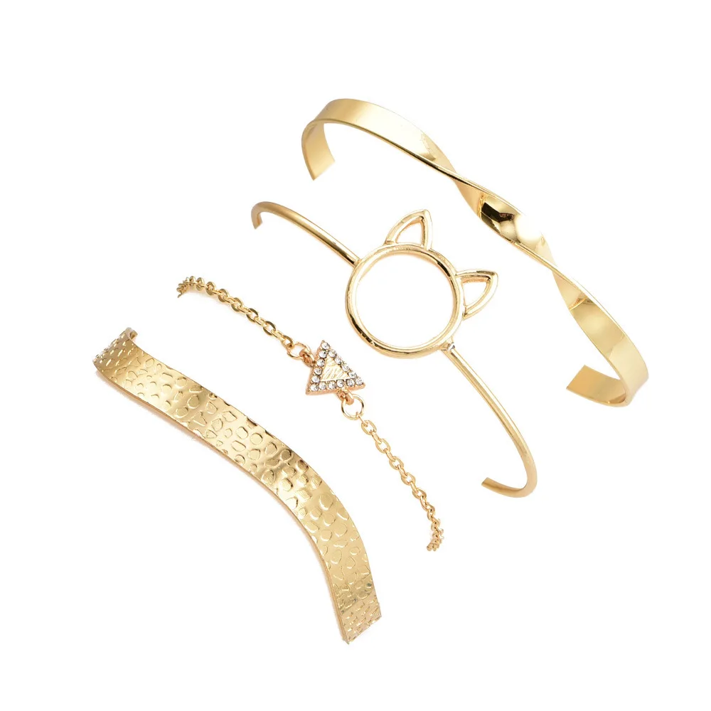 Gold Plated Последняя Стиль новые Геометрические комплект с Стразы треугольный браслет кошачьими ушками Для женщин браслет ювелирные изделия HWASY1804 - Окраска металла: Gold Plated