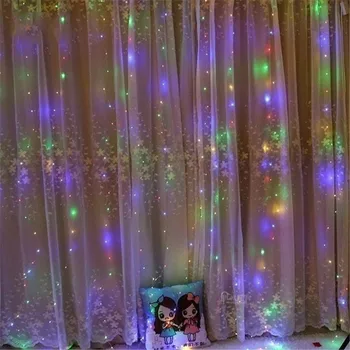 

3Mx3M 300 LED Romantic Christmas Wedding Decoration Outdoor Curtain String Light Remote control 8 modes USB 9 Colors Lights Lamp
